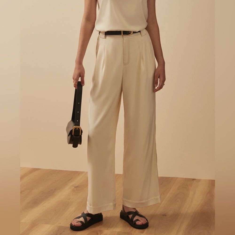 SANCIA The Alys Pleated Cream Ivory High Waisted Trouser Pant